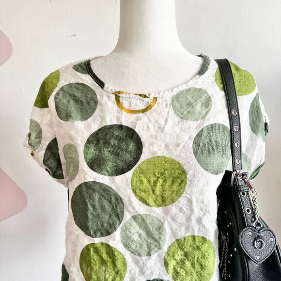 Green‎ Polka Dot Top, Retro, Mod, Vintage, Retro, Cottagecore, Playful, Large - Picture 2 of 5